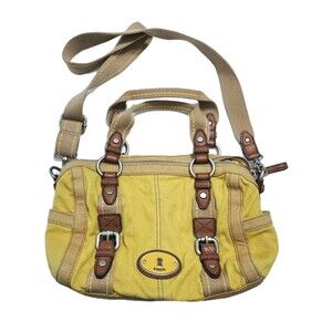 Fossil Key Per Crossbody Canvas Yellow Shoulder Bag Purse Hobo Satchel Vintage